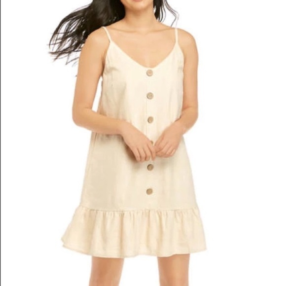 NWT As U Wish Spaghetti Straps Ruffle Bottom Linen Blend Dress Size Medium - Picture 1 of 12